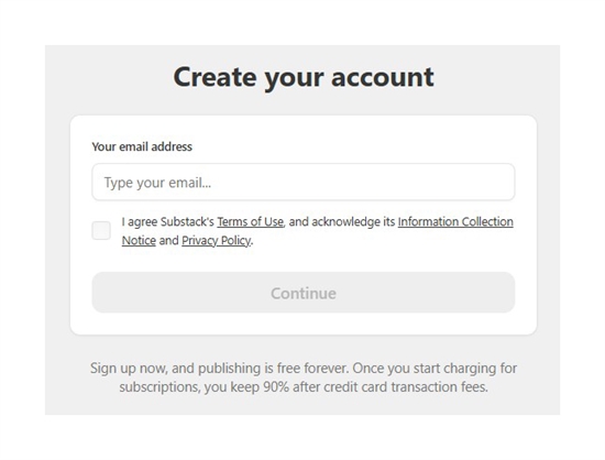 Authors can set up a Substack account in just a few minutes.