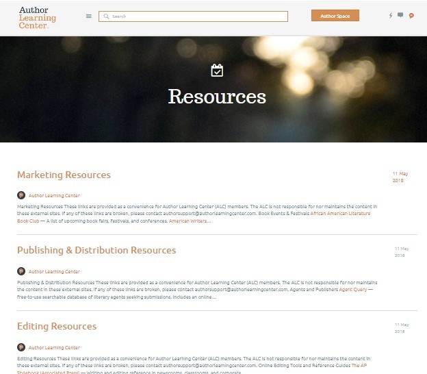 The Author Learning Center has resources pages that provide valuable links.