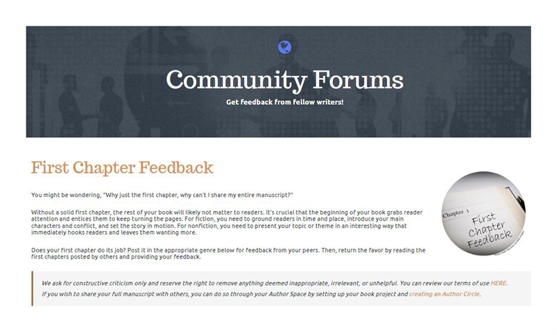 The ALC has Author Circles and Forums for writers to get feedback on their books.