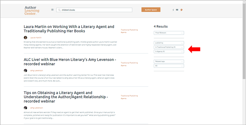 You can filter by resource sub-categories on the Author Learning Center.
