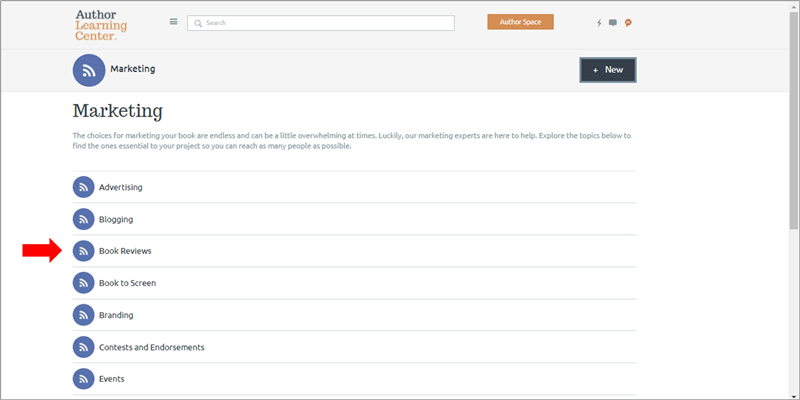 You can choose sub-categories to search for resources on the Author Learning Center.